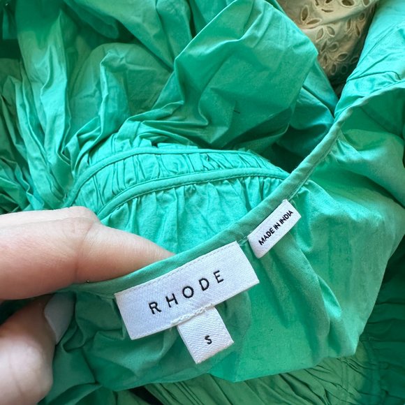 Rhode Flare Mini Dress Balloon Sleeves Mint Green Self Tie Cord Accent Small - Picture 3 of 6